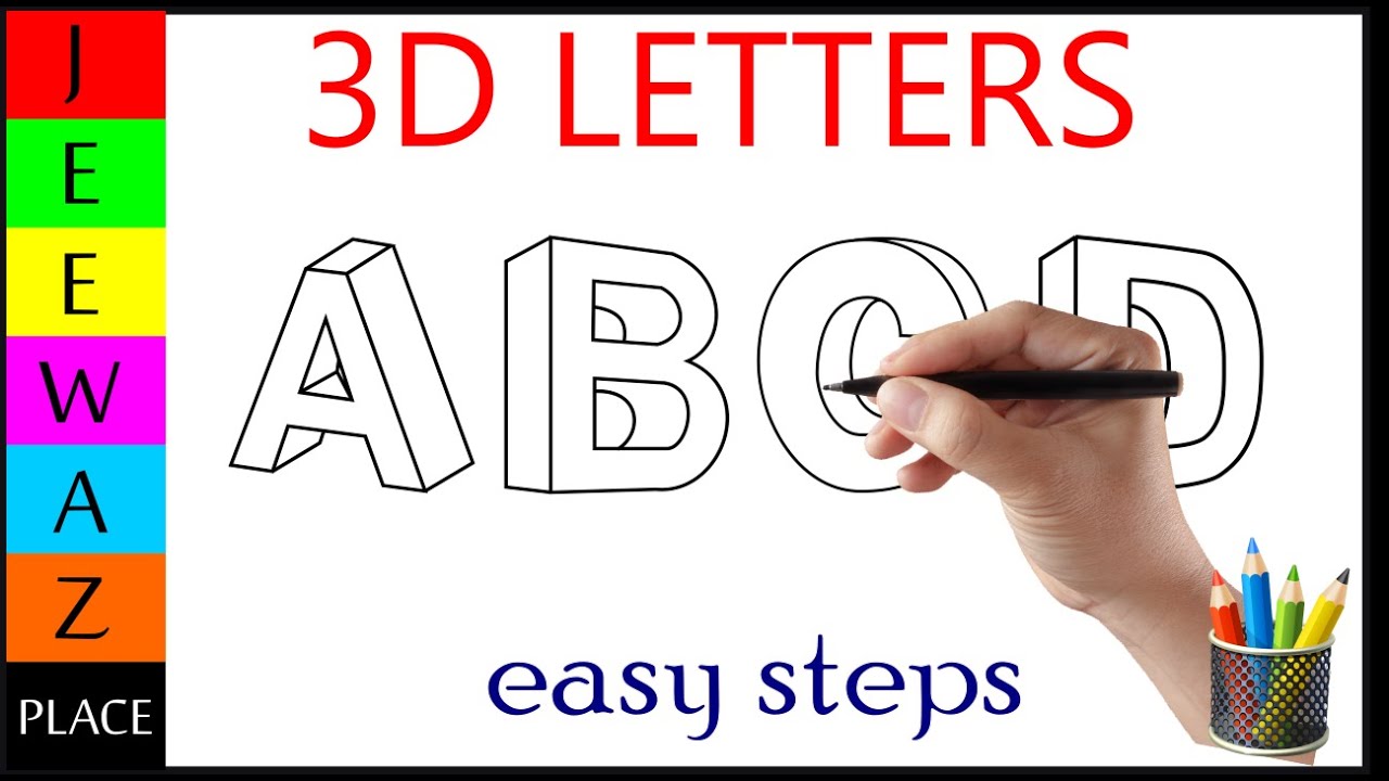 How To Draw 3D Letters A to D | Letter Drawing For Kids | Easy Drawing ...