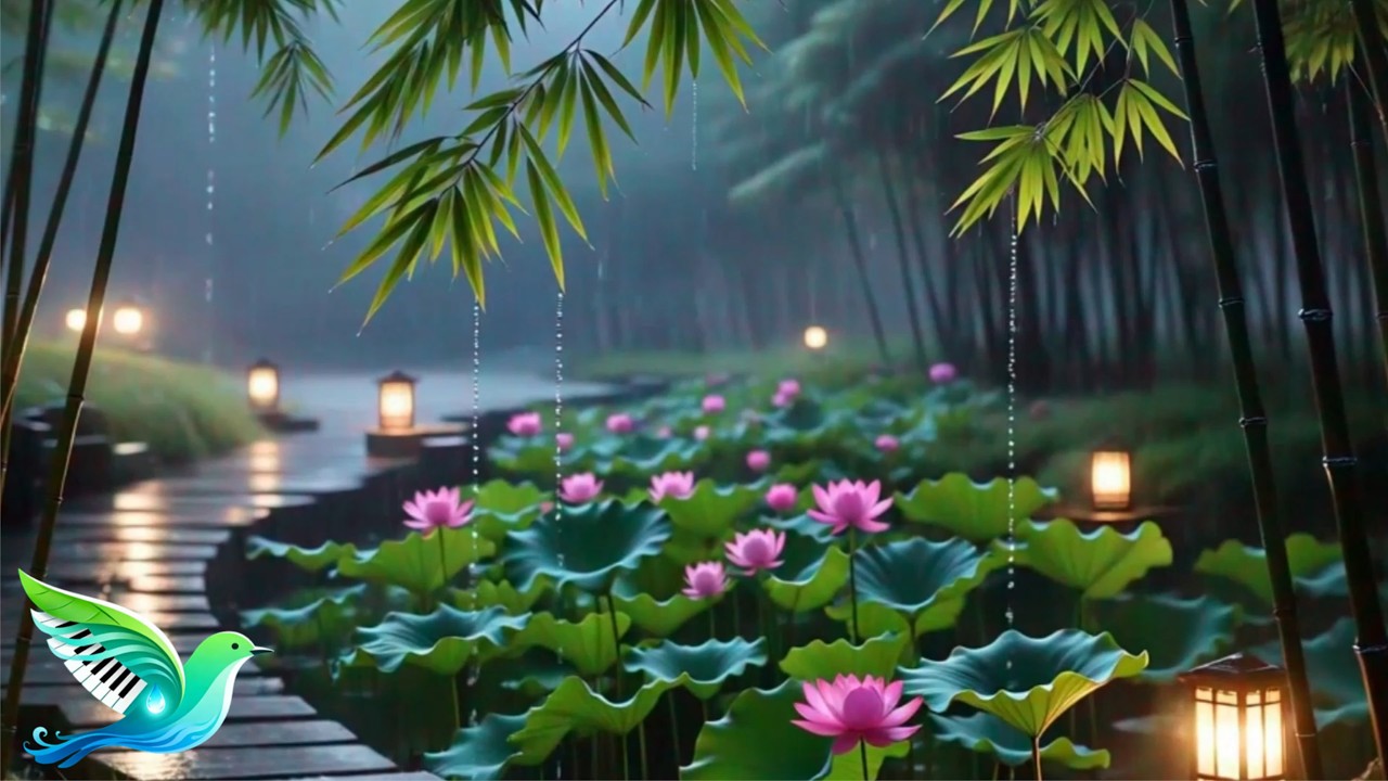 Soothing Piano Music with Dark Rain Ambience 🌧️ providing Gentle Meditation Stress Relief and Peace