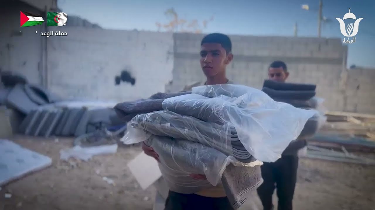 🔴فيديو لليوم 412 جمعية البركة الجزائرية توفر الأفرشة و الحرامات للعائلات النازحة في المحافظة الوسطى.
