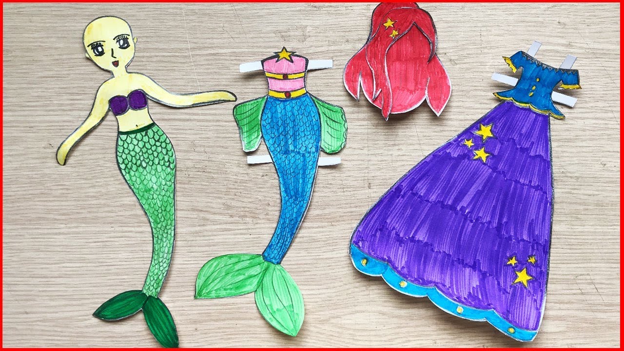 Làm Búp Bê Giấy Nàng Tiên Cá Xinh Đẹp Bằng Vở Học Sinh / Mermaid Paper Doll  Crafts (Chim Xinh) - Youtube