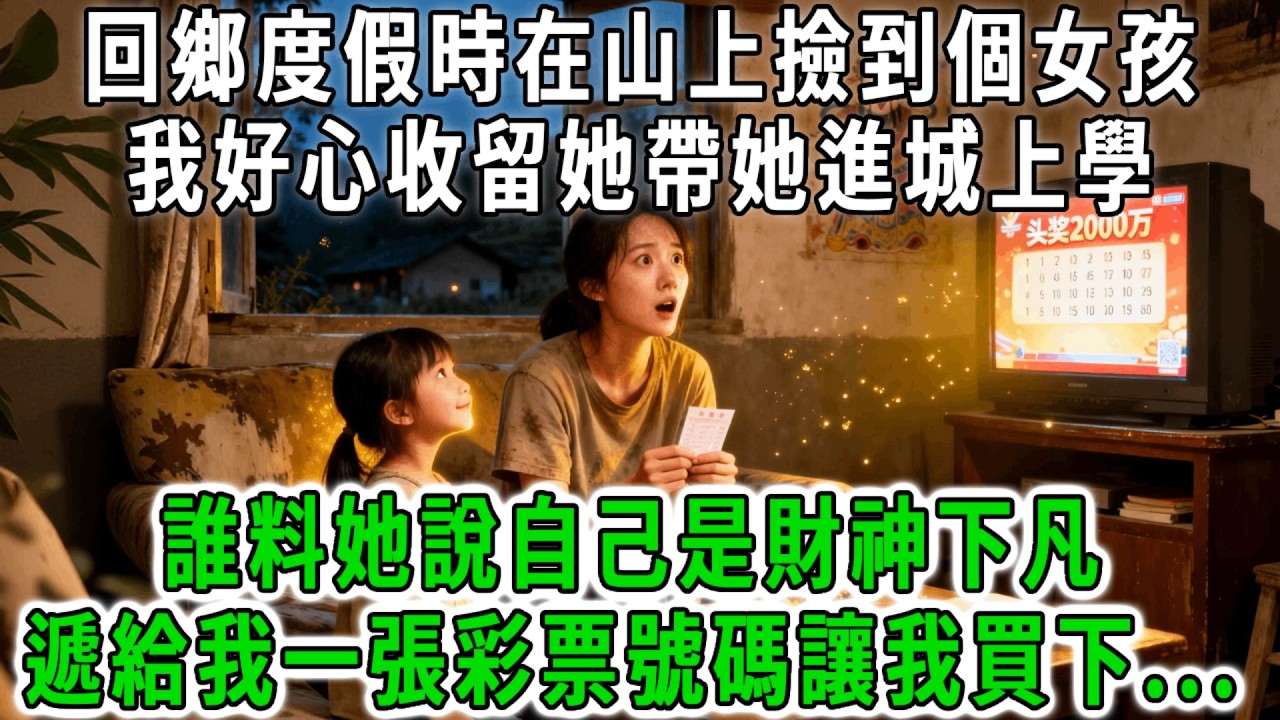 回鄉度假時在山上撿到個女孩，打聽後發現是被離婚父母拋棄，我好心收留她帶她進城上學，誰料她說自己是財神下凡，遞給我一張彩票號碼讓我買下，當夜開獎我得2000萬頭獎傻了！#荷上清風 #爽文