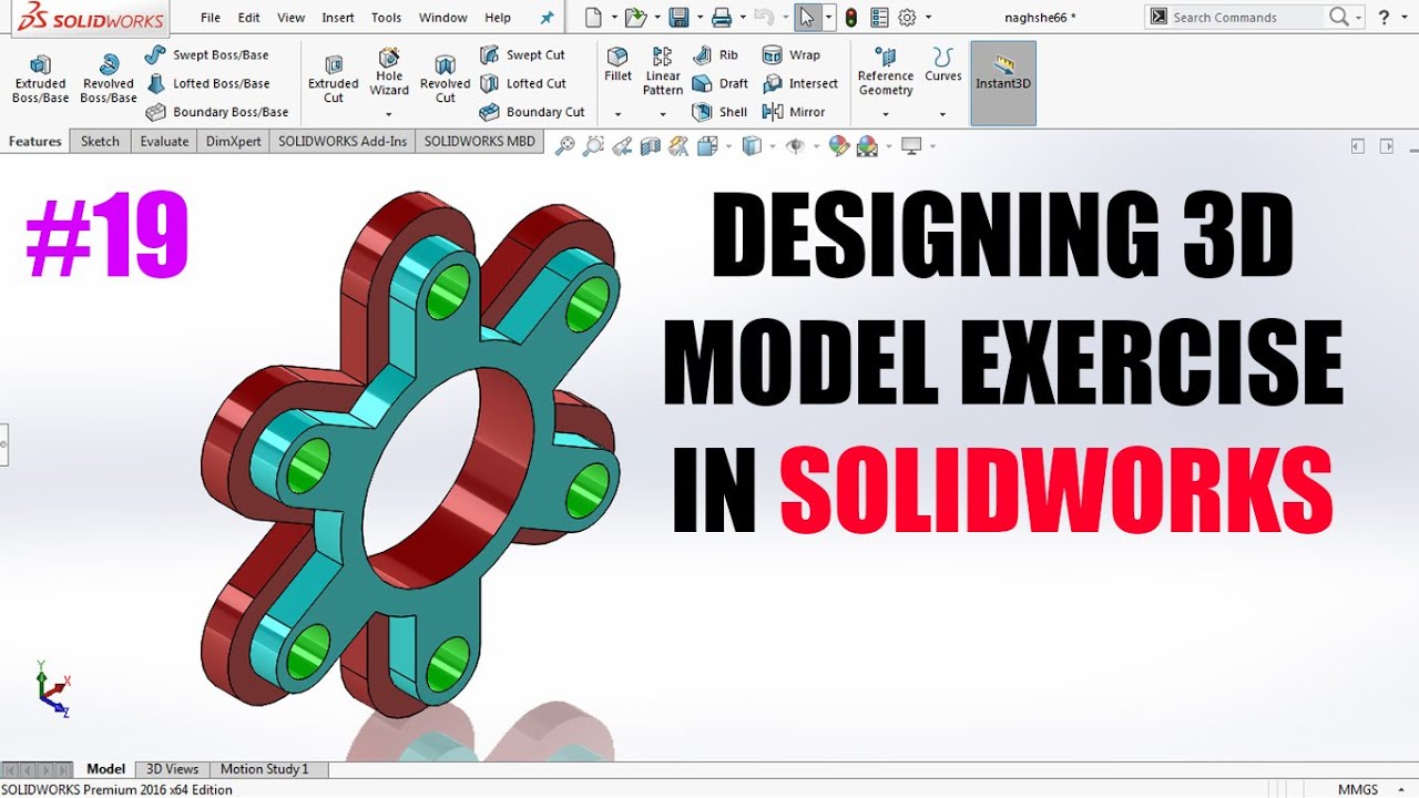 solidworks Tutorial: Designing 3D model exercise (19) - YouTube