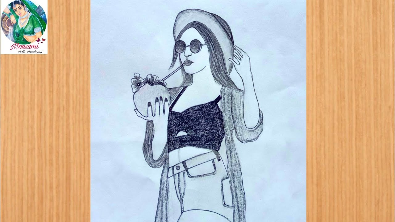 How To Draw A Girl Drinking Coconut Water / Easy / Pencil Sketch Drawing