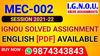 MEC-002 Solved Assignment 2021-22 in English, MEC 2 Solved Assignment 2022, MEC-002 Assignment