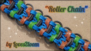 "Roller Chain" Rainbow Loom Bracelet Tutorial (3 bars wide)