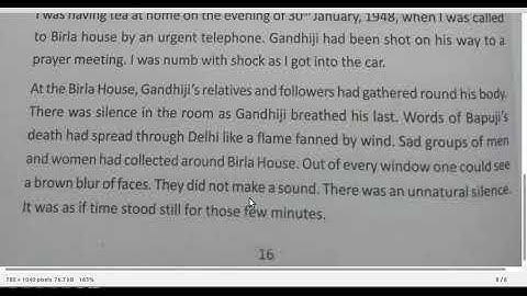 Online Class for X: The Passing Away of Bapu, Text & Exercises.