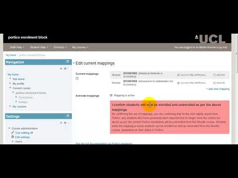 UCL Moodle Portico enrolment block