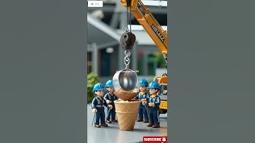 Mini Workers Using a Tiny Crane to Build a Giant Ice Cream Tower! 🍦 #shorts #icecream #miniworkers