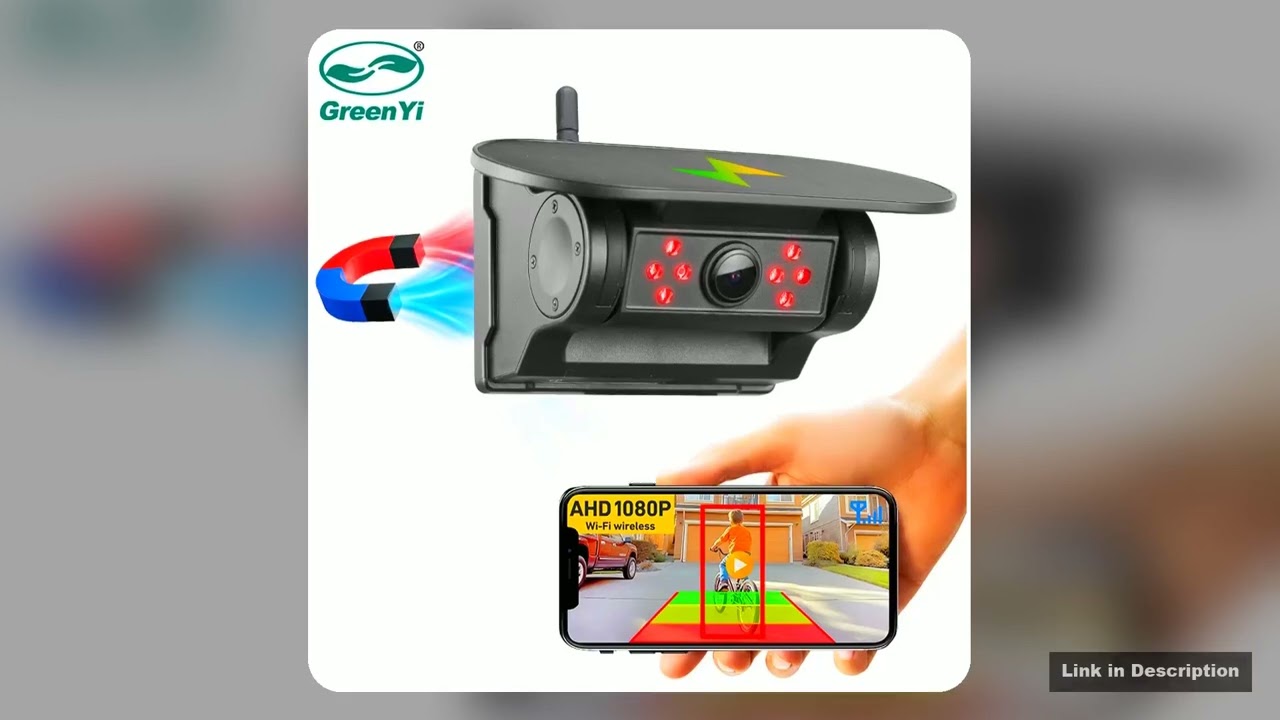 GreenYi 5G WiFi HD Solar Car Camera 100M Magnetic Base Wireless AI Blind Spot Alarm Backup For Bus