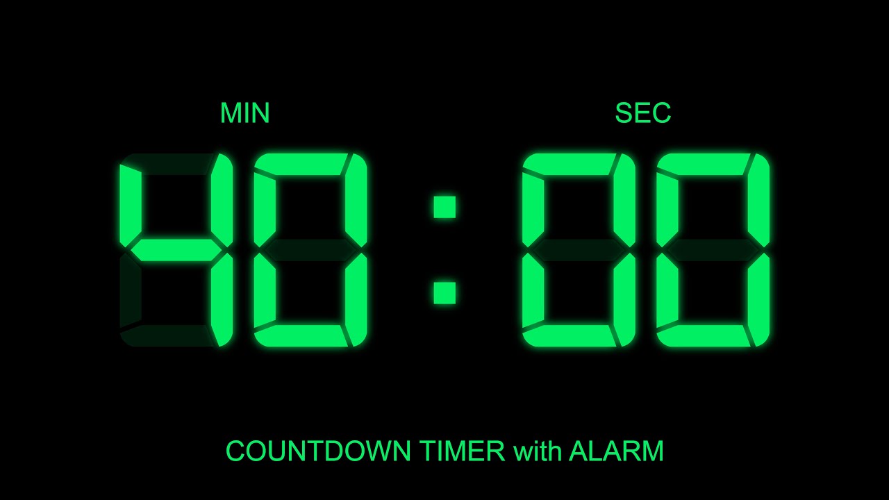 40 Minute Countdown Timer with Alarm on Start and Finish time , glowing ...