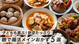 【腸活作り置き#28】子どもも喜ぶ！麹で野菜たっぷりメインおかずレシピ｜ハンバーグ・シュウマイ・ラタトゥイユ・酢豚・南蛮漬け