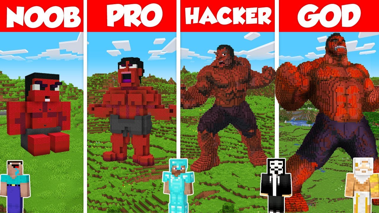 Red Hulk SuperHero Statue Build Battle Challenge - Noob vs Pro vs Hacker vs God Minecraft Animation