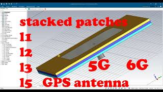 stacked patches L1 L2L3L5 GPS 5G antenna in cst
