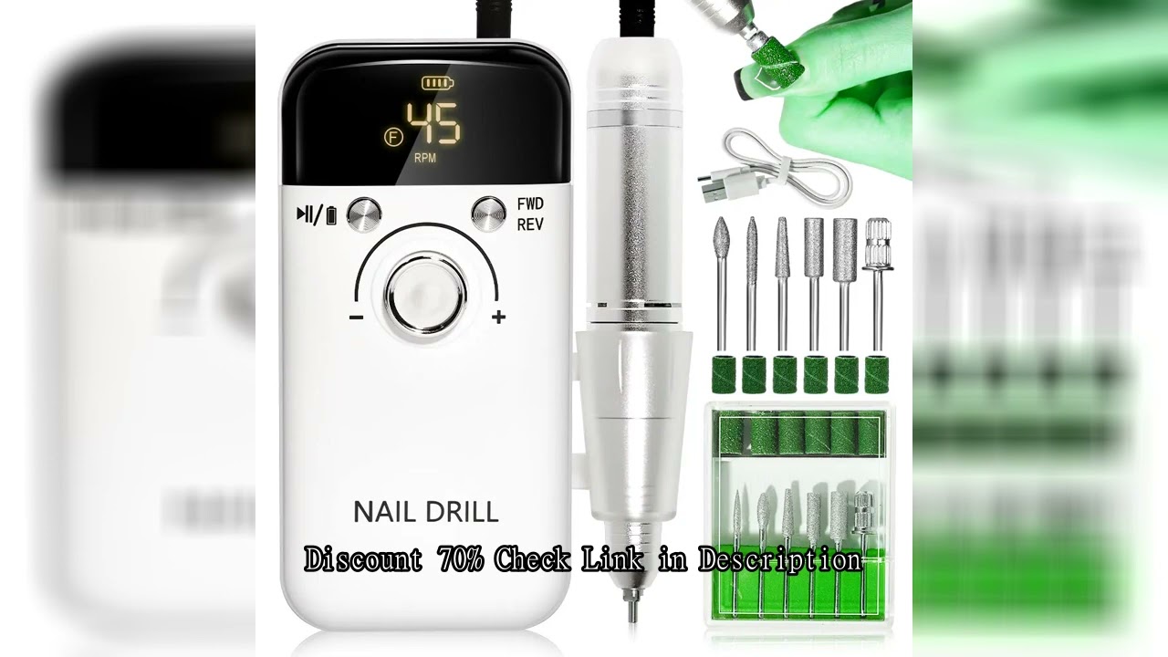 Nail Drill 45000 RPM Rechargeable Nails Electric File for Acrylic Gel Removing & Polishing Gel for H