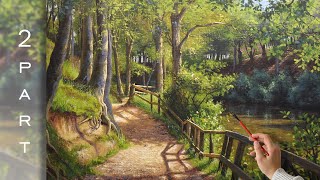 2 PART  Master class. Acrylic Landscape Painting &quot;On the forest path&quot;.