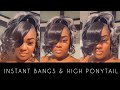 HOW TO: *NO GLUE* BANGS & HIGH SLEEK PONYTAIL | Tatiaunna