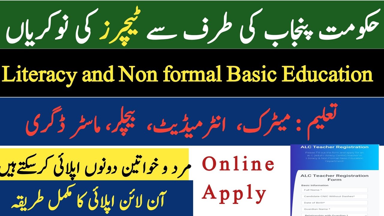 Teachers Required in Punjab 2025 | Apply Online | Literacy Department Jobs| Adult Literacy Centers