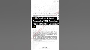 ✨M.Com Part 1 Sem 1 | Economics 2017 Question  Paper | Mumbai University✨