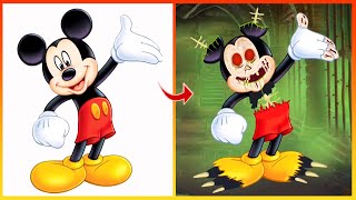Famous Mickey Mouse Transformation Horror Style - Scary Cartoon Art Wealth