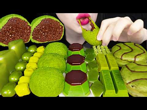ASMR MATCHA <strong>DUBAI</strong> CHOCOLATE DESSERT 말차 두쫀쿠 젤리 캔디 먹방 MUKBANG, EATING