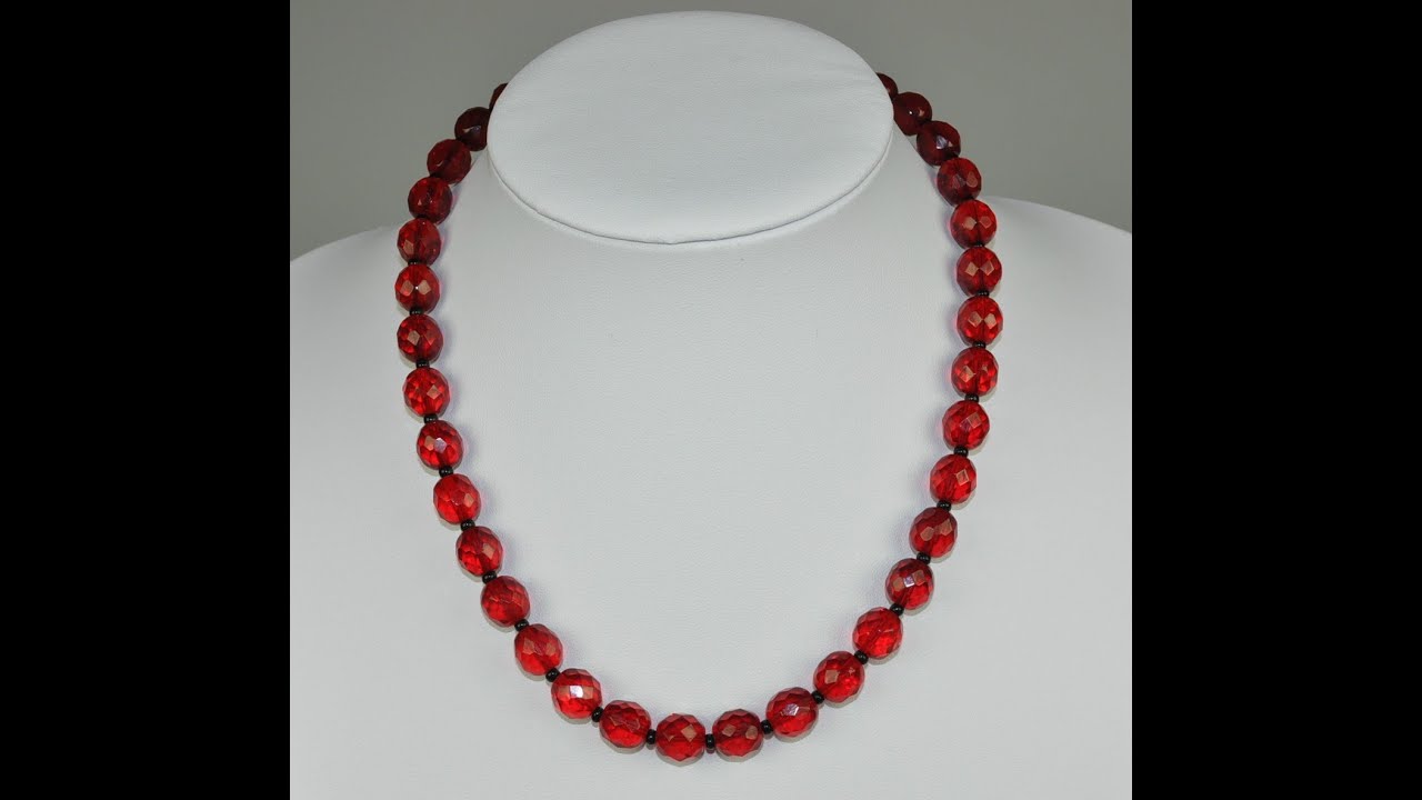 YuMostar: Vintage Style Glas Perlen Kette rot / facettiert