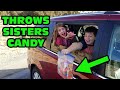 Kid Temper Tantrum Throws Sister's Halloween Candy Out Car Window  [Original]