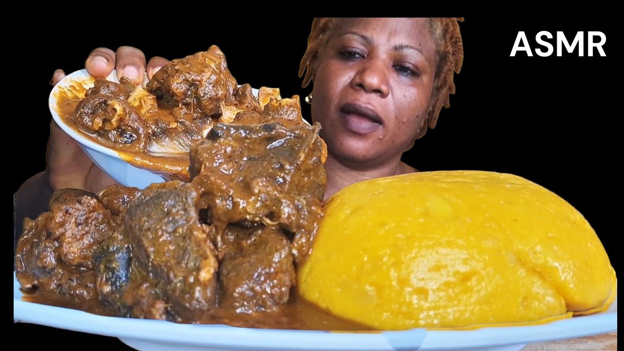 African food mukbang goat meat pepper soup with stash fufu mukbang 