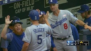LAD@MIL: Bellinger takes ball four with bases loaded