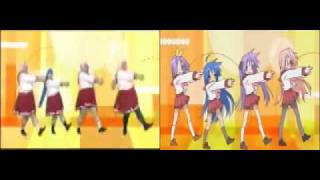 Lucky Star - Live-Action OP Parody (Side-by-side Comparison)