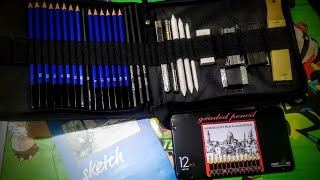 Unpacking of Pencilkit Graphite Charcoal SketchkitCorslet 47pieces visitdescription#drawing#trending