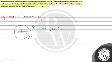 A rod of length 60 cm rotates with a uniform angular velocity 20rads-1 about its perpendicular b....