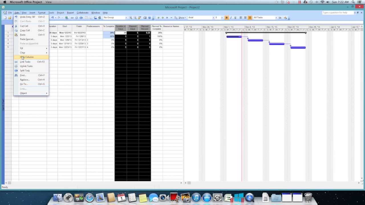 MS Project Planned Percentage Complete Vs Actual Percentage Complete