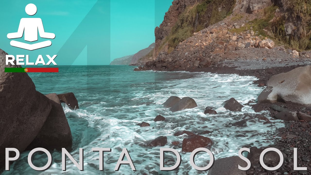 Madeira, Portugal - [4K] Relaxing Ocean Waves Sounds for Sleep, Study - Praia do Sol. Ponta do Sol