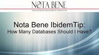Famous Nota Bene Software Tutorials: Tip -- How many Ibidem bibliographic databases should I have? Wealth