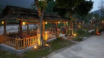 Nhà Sàn Gái Bản xong chòi bên suối View siêu đẹp có bếp sưởi chất Tây Bắc - Lò thịt gác bếp nóng hổi