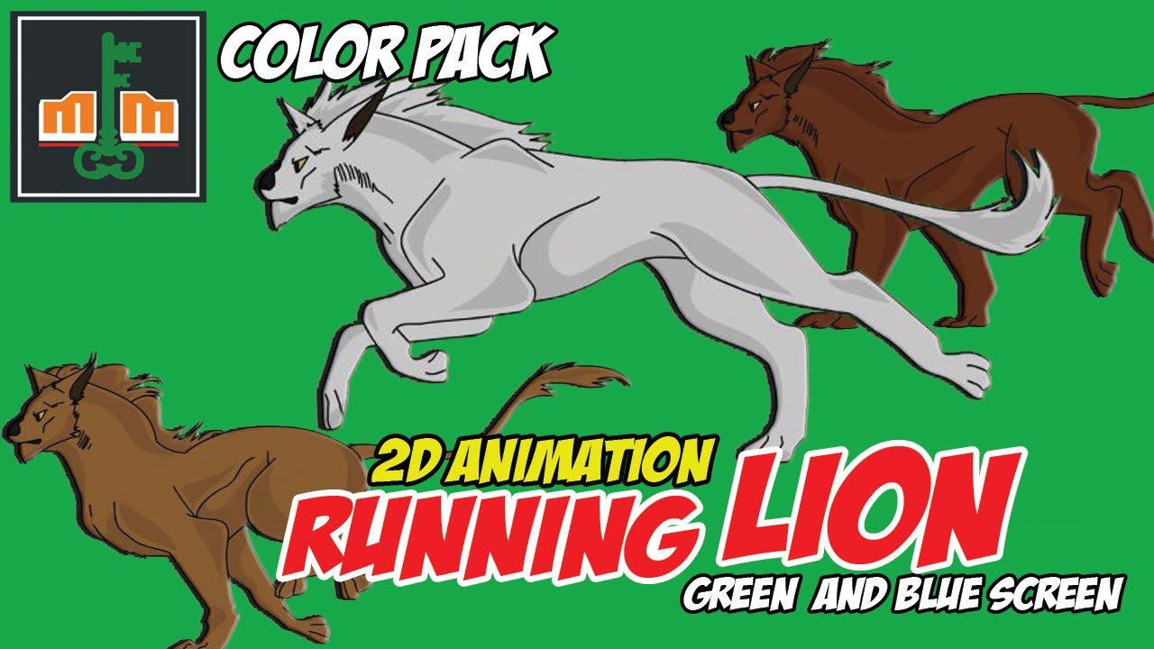 RUNNING LION 2D ANIMATION GREEN BLUE SCREEN COLOR PACK