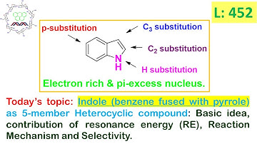 L-452: Indole (benzene fused pyrrole): Resonance energy Reaction Mechanism, Selectivity & one MCQ.