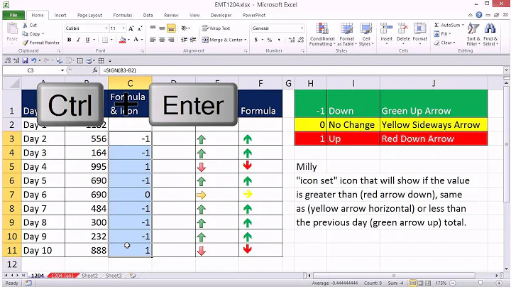 Excel Magic Trick 1204: Conditional Formatting For Day’s Change: Up & Down Icon Arrows