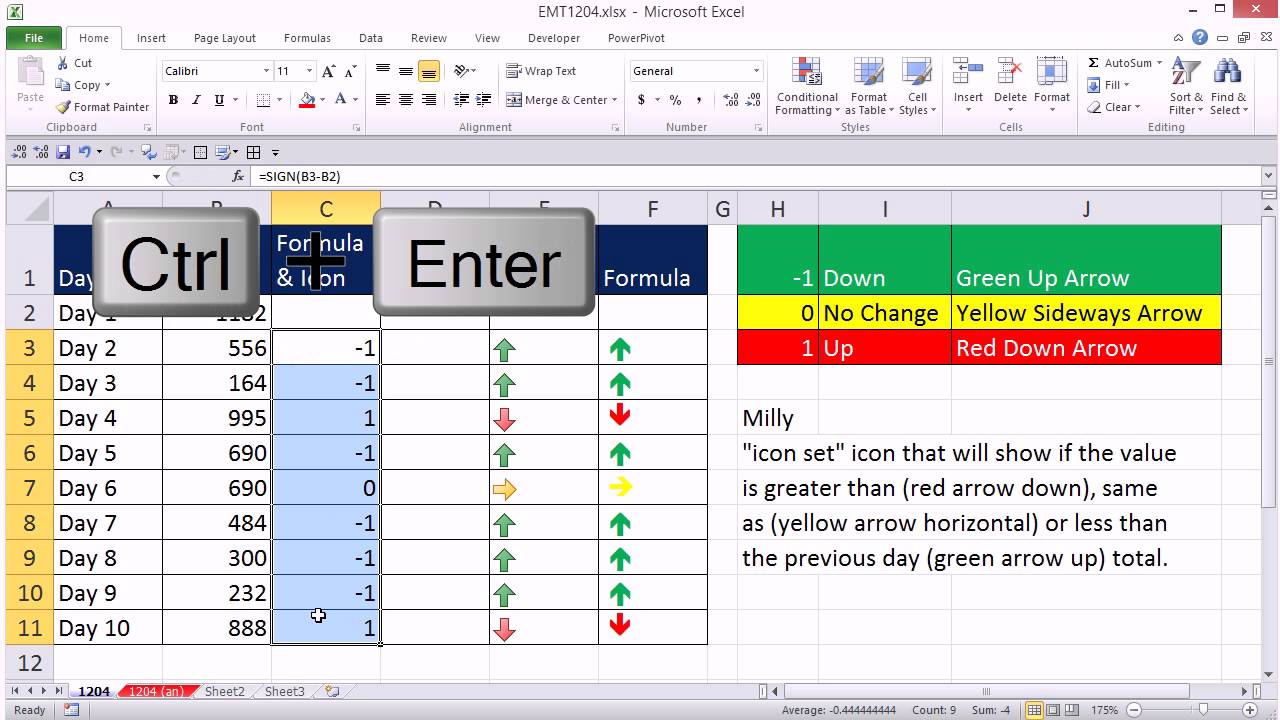 Excel Magic Trick 14 Conditional Formatting For Day S Change Up Down Icon Arrows Youtube