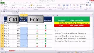 Excel Magic Trick 1204: Conditional Formatting For Day’s Change: Up &amp; Down Icon Arrows