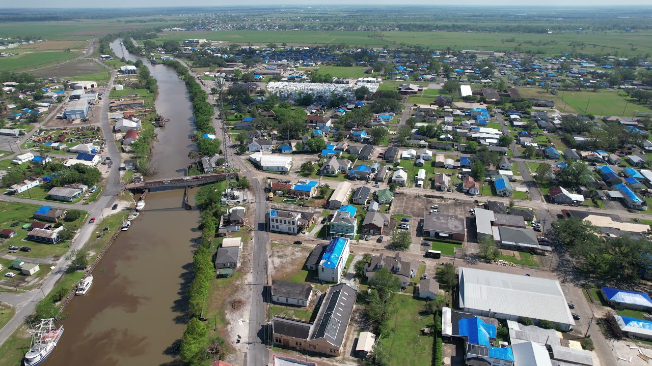 Lockport Louisiana, blue roofs everywhere, 1 month post hurricane ida