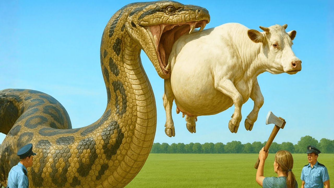 Brave Heroes Save Terrified Cow From Giant King Cobra’s Deadly Ambush on the Grassland 🐍