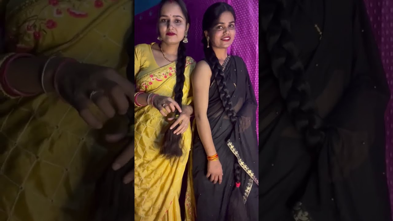 Twu girl long hair bun braid. Making 