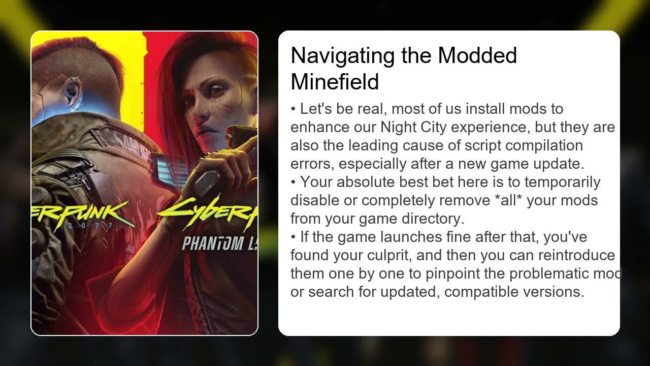 Как исправить ошибку компиляции скрипта в Cyberpunk 2077