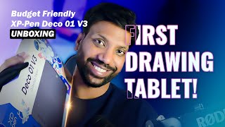 My First Drawing Tablet 😍 | XP-Pen Deco 01 V3 Unboxing, Setup &amp; Test