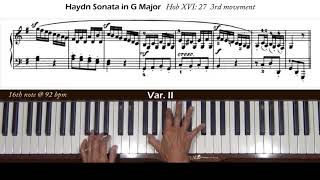 Haydn Keyboard Sonata in G Major Hob. XVI:27 3rd mvt Theme and Variations Piano Tutorial