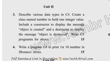2019 MCA 5th Sem Reappear  Net Framework with  C# Question Paper