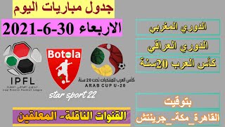 جدول مواعيد مباريات اليوم الاربعاء 30-6-2021 والقنوات الناقلة والمعلقين بتوقيت القاهرة ومكة وجرينتش