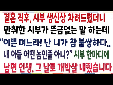 반전신청사연 결혼 직후 시부 생신상 차려드렸더니 만취한 시부가 뜬금없는 말 하는데 며느라 사실 내아들 어떤 사람인줄 아니 역대급 반전이 신청사연 사이다썰 사연라디오
