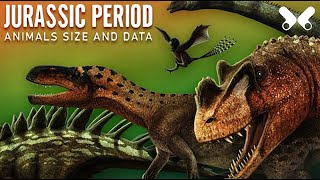 JURASSIC PERIOD. Animals size comparison and data. Paleoart